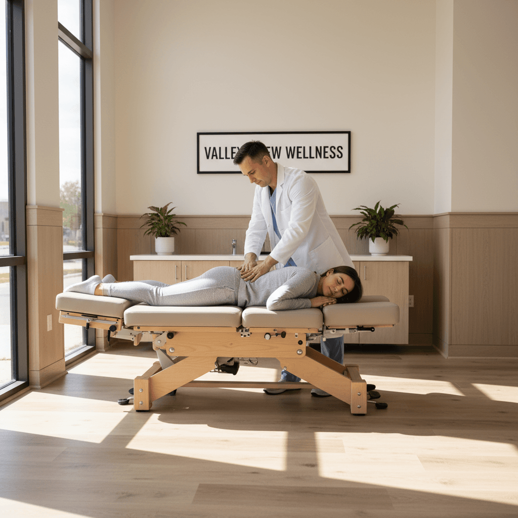 Chiropractor performing spinal adjustment